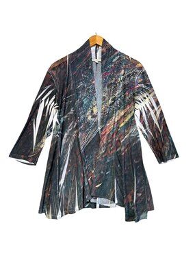 Jess & Jane Womens Sz L Open Front Abstract Print Cardigan 3/4 Sleeves Lightweig